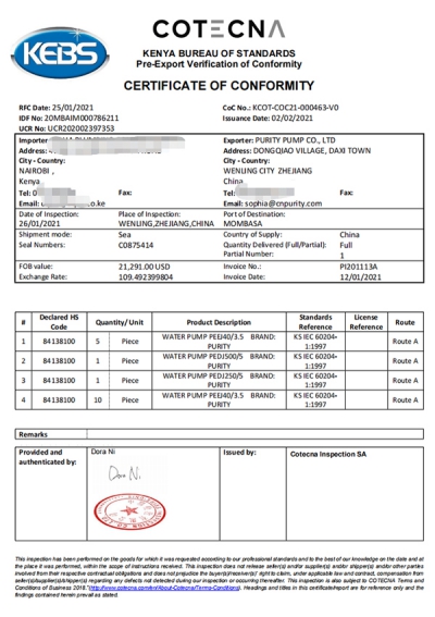 Export certifikátu PVOC do afrických krajín (Keňa)